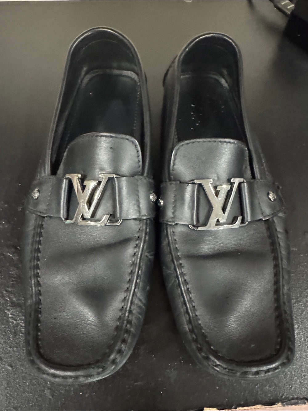 Louis Vuitton Black Leather Logo Bit Loafers